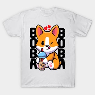 Cute Corgi Drink Milk Tea Boba T-Shirt